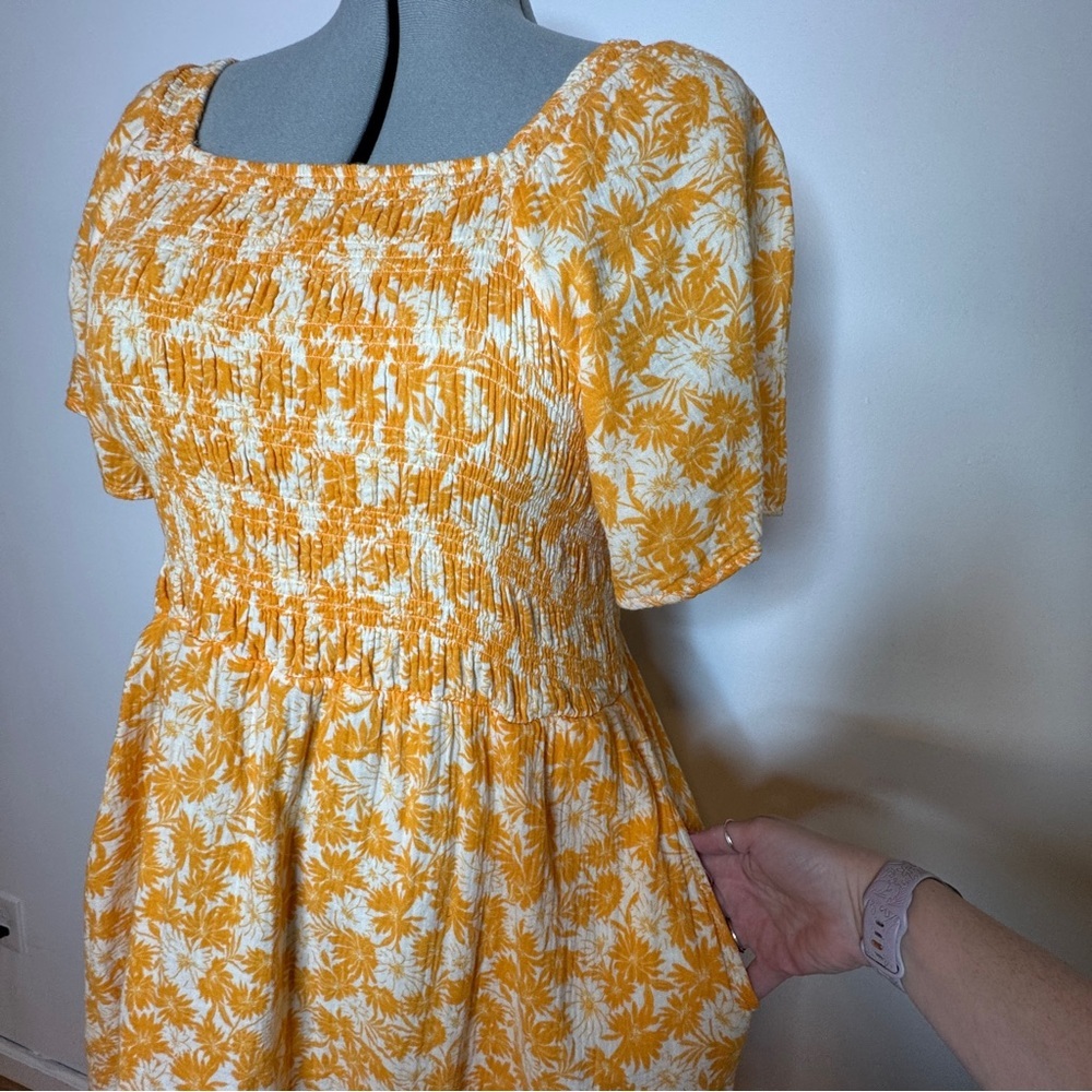 Smocked Yellow Milkmaid Floral Dress - Picture 3 of 5